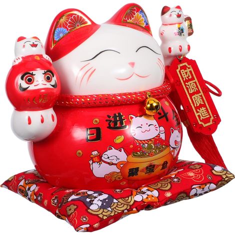 Figurine Chat Chanceux Tirelire Céramique Statuette Chat Japonais Décoration Table Chinoise Pot à Monnaie Porcelaine Maneki Neko (1/5)