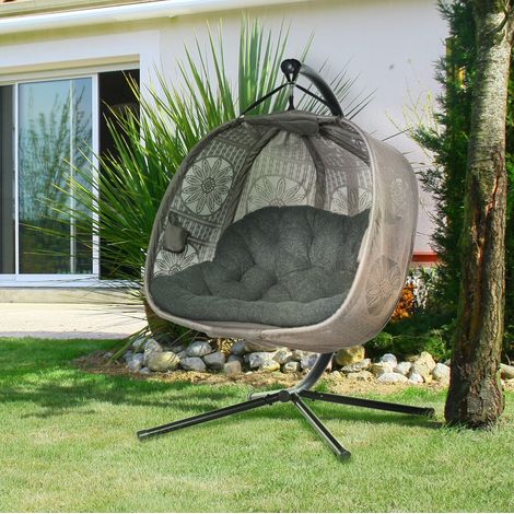 2-Sitzer Hängesessel 132x126x172 cm aus Stahl sandfarben klappbar für Balkon – MEUBLIV (1/5)