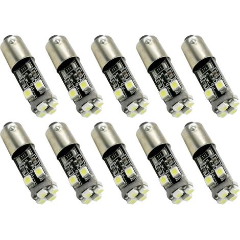 Lot de 10 ampoules LED Canbus 12 V BAY9S H21W super lumineuses 2835 8SMD Chipset utilisé pour les feux de clignotant, feux de recul, sans polarité