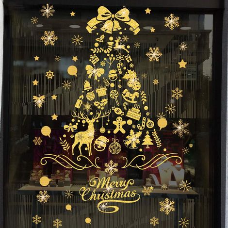 Sticker Fenêtre Noël - Motif Flocon Arbre Renne - PVC Statique Sans Colle - Décoration Intérieure Extérieure - Lot de 12