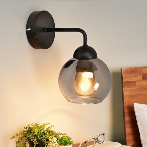 GBLY Wandlampe innen Vintage Wandleuchte E27: retro Wandbeleuchtung Glas Kugel Schwarz Flurlampe Wand im industrial Design Rund Bettlampe für Wohnzimmer Schlafzimmer Restaurant - Ohne Leuchtmittel