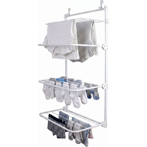 Relaxdays Over-door clothes airer, 6.7 m drying length, 3 folding wings, steel, white