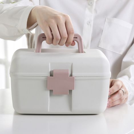 Trousse de premiers secours à 2 compartiments, boîte à médicaments portable pour la maison et le bureau (1/5)