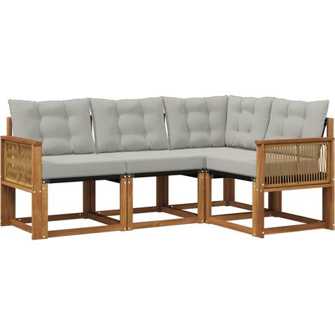 Set di divani da esterno 4 pz  Salotto da Giardino Naturale e Grigio Chiaro (1/5)