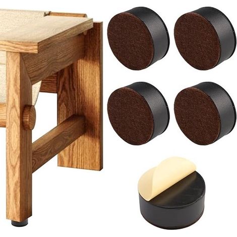 Ensemble de 4 pieds de meuble ronds noirs avec patins en feutre (1/5)