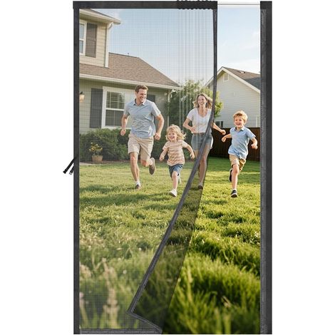 Magnetic Insect Screen Door Window Frame Pre-Assembled 140 x 210 cm Mosquito Net Slide, Light Proof, Tear Resistant, No Drilling, Space Saving, Frequent Passages (1/5)
