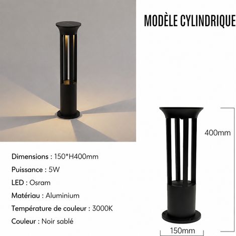 Borne lumineuse solaire cylindrique 40 cm 5W IP65 pour jardin 40cm 5w réf 7043 900 g – Livraison gratuite