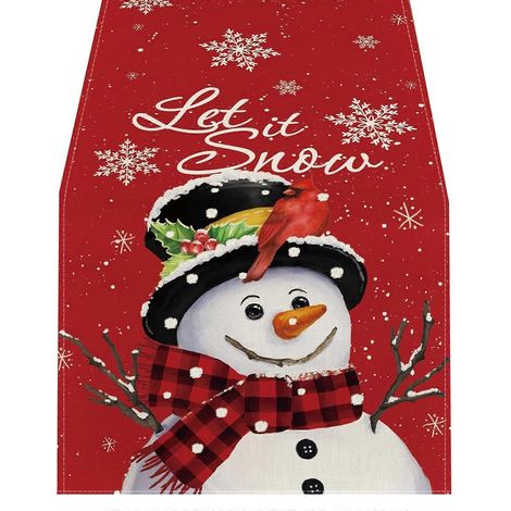 Nappe de Noël avec Père Noël, bonhomme de neige et rennes, idéale pour décorer une table de bureau ou un magasin. (1/5)
