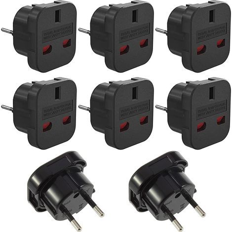 Adaptateur Voyage UK vers UE - Prise 3 Broches vers 2 Broches - 10 A 1000 W - ABS Haute Résistance - Pour Voyages en France et Europe - Lot de 8 (1/5)
