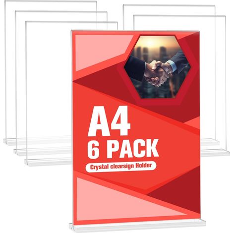 Lot de 6 Présentoir de Table A4, Presentoir Plexiglas A4 en Forme de T, Porte Affiche en Acrylique Transparent, Support A4 pour Menu, Publicité, Restaurant, Hôtel, Bureau, Magasin, Réception (1/5)