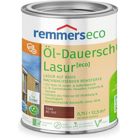 Remmers Öl-Dauerschutz-Lasur [eco] teak, 0,75 Liter, Öko Holzlasur für innen und außen, ökologisch, nachhaltig, vegan, bienenverträglich (1/5)