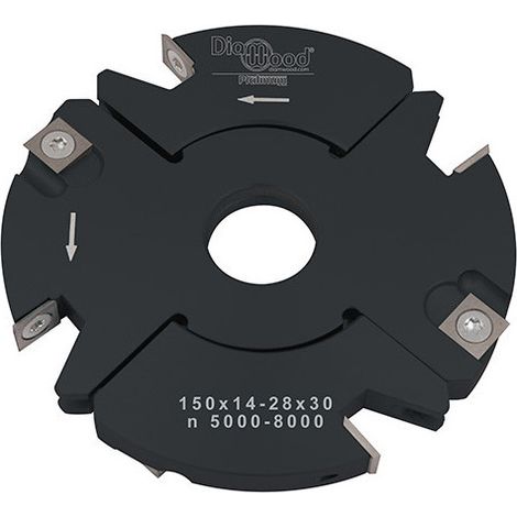 Diamwood Porte-outils de toupie à feuillurer et tenonner D. 150 x Al. 30 x Ep. 14 à 28 mm - Outil professionnel avec plaquettes carbure pour feuillure et tenon - Idéal pour les pros des métiers du BTP