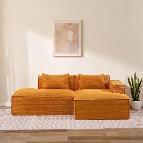 Sofa 3 places fixe 235 cm revêtu tissu jaune moutarde (1/5)