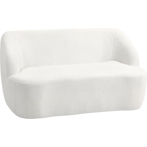 Geschwungenes 2-Sitzer-Sofa mit Fleecebezug, für Wohnzimmer, Schlafzimmer oder Büro, cremefarben
