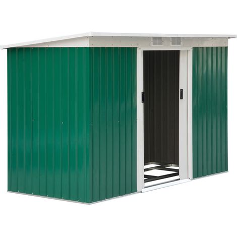 Cobertizo de jardín OUTSUNNY 280x130x172 cm base 3,2 m² caseta metálica para almacenamiento de herramientas con 2 puertas y 2 orificios de ventilación (1/9)