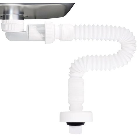 Siphon Lavabo de 1 1/4", Siphon Économiseur D'espace, Anti-Odeurs, Extensible de 380 à 930 mm, pour Salle de Bain, Cuisine (1/5)
