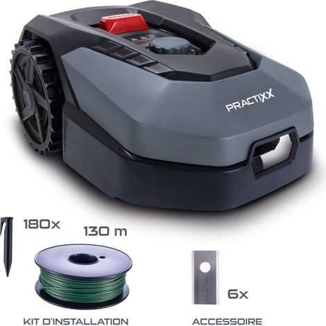 Practixx Robot tondeuse PX-RRM-600Wi – Jardins jusqu’à 600 m² – Largeur de coupe 18 cm – Hauteur de coupe 2 à 6 cm – Bluetooth ou WiFi – Autonomie 60 min (1/5)