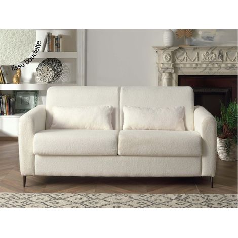 Lisa Design – Canapé convertible 3 places – Couchage quotidien 190x140 cm – Matelas 12 cm en mousse – Tissu bouclette – Ouverture express et rangement intégré