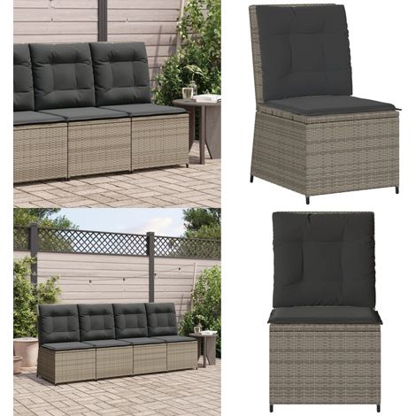 Canapé inclinable de jardin avec coussins gris résine tressée - Canapé extérieur - Canapé gris (1/5)