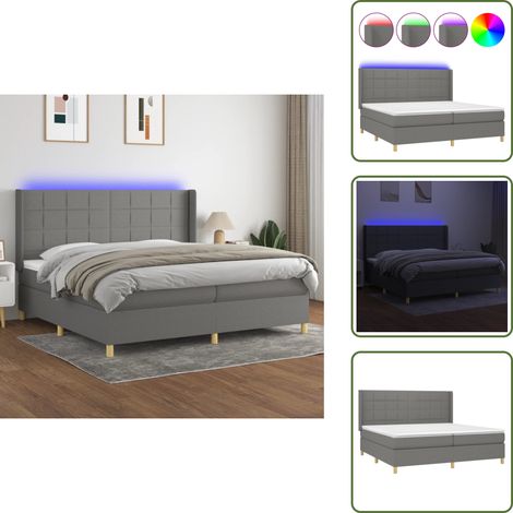 Sommier à lattes de lit matelas LED Gris foncé 200x200 cm Tissu - Sommier Tapissier - Lit Plateforme - Lit Avec Rangement - Tête De Lit Ajustable - Éclairage Led (1/5)