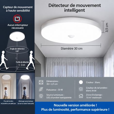 Plafonnier LED 30W 30cm Blanc Détecteur Infrarouge Lumière Blanche 30cm 30w réf 3154 1 × 1 × 1 cm 1 g – Livraison gratuite