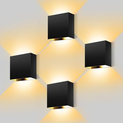 4er Pack schwarze LED-Wandleuchten aus Aluminium 6W – Auf-/Ablicht für Innenräume