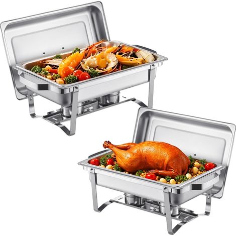 Scaldavivande VEVOR, 8 Qt, acciaio inox, fornello rettangolare, vaschetta per l'acqua, supporto per il combustibile, argento, 2 pezzi, argento-2 pezzi (1/2)