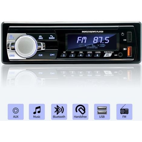 Autoradio Bluetooth 5.0 1 Din, 4x65W, 7 couleurs d'éclairage, autoradio simple din pour voiture avec éclairage multicolore et puissance 4x65W (1/4)