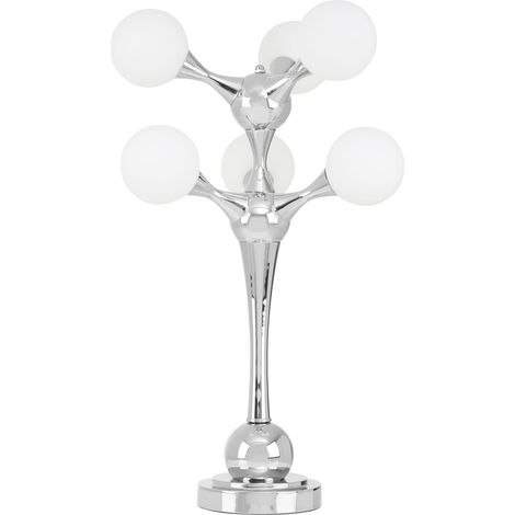Premier Housewares 6 Light Table Lamp Chrome Finish With White Glass Shades Desk Lamp For Office / Study Chic and Contemporary w38.5 x d38.5 x h65cm (1/5)