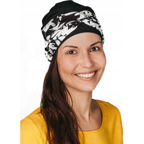 Turbante de primavera para mujer Lena negro-431, bufanda suave, también para después de la quimioterapia. (1/5)