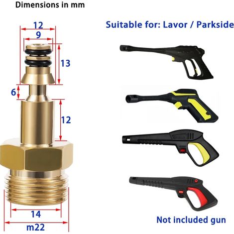Adaptateur (vert clair) pour nettoyeur haute pression avec raccord femelle M22 14 mm, compatible avec les pistolets de nettoyage Karcher, Lavor et Bosch. Raccord rapide. (1/5)
