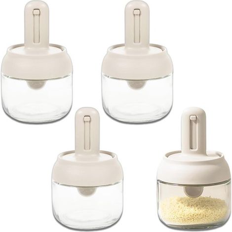 Confezione da 4 vasetti per erbe aromatiche con cucchiaio retrattile, da 255 ml, ermetici e trasparenti. (1/5)