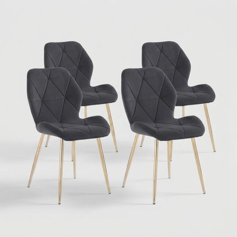 4er-Set Samtstühle Virginia Gold, Design für Küche und Wohnzimmer - Grau