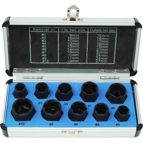 Dapetz ® 10Pcs Twist Socket Tool Set Locking Wheel Studs with Impact-Ready Extractors for Removing Damaged, Rusted, Rounded-Off Bolts, Nuts & Screws 9-19mm Sizes Black (1/5)