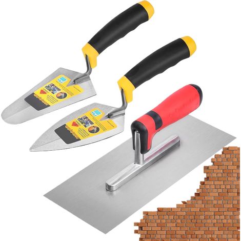 Set de 3 - Truelle Maçonnerie - Outil Finition - Acier Inoxydable - Manche Ergonomique - Pour Béton Plâtre Mortier - Gris - 25cm x 10cm (1/5)