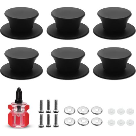 Lot de 6 Boutons de Couvercle Casserole en Silicone - Poignées de Couvercle Résistants à la Chaleur Sans BPA - Boutons Universels pour Couvercles et Ustensiles de Cuisine (Noir) (1/5)