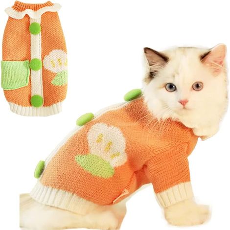 1 pull pour chien et chat, en laine tricotée, col plissé, poche arrière boutonnée, pour chiots et petits chiens comme chihuahua, yorkshire, carlin, caniche (1/5)