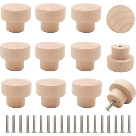 16 runde, flache Möbelknöpfe aus Holz, M4-Schrankgriffe, 35-mm-Schrankschrauben