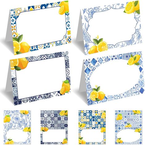 Set di 48 segnaposto Capri Lemon - Decorazione festiva con tema Costiera Amalfitana e limoni per matrimoni, cene, addii al nubilato - 4 design, segnaposto (1/5)
