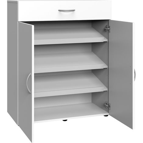 Meuble à chaussures avec 2 portes et 1 tiroir en bois mélamine coloris blanc - longueur 80 x hauteur 98 x profondeur 40 cm