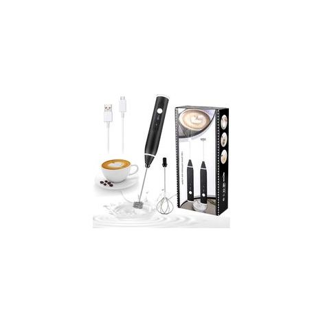 (Noir)Mousseur à Lait Électrique,Mousseur de Lait Rechargeable USB et Mini Fouet Electrique avec Dual Fouet Tête, Mélangeur Acier Inoxydable pour Café, Café au Lait, Cappuccino