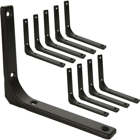 10 Pcs Equerre Etagere Murale Noir, Equerre Metal 150mm x 125mm, Equerre Charge Lourde Support Etagere Murale