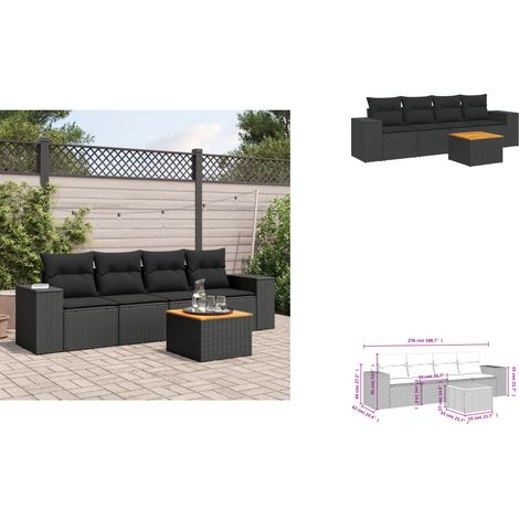 5-tlg. Garten-Sofagarnitur mit Kissen Schwarz Poly Rattan - Gartenmöbel - Outdoor Möbel - Rattan Gartenset - Lounge Set - Esstisch (1/3)