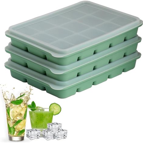 Eiswürfelform Silikon mit Deckel, 3er Set, 45 Fächer, Grün (1/5)