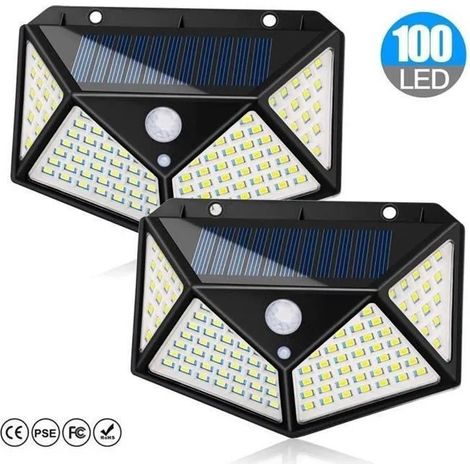 Lampe solaire étanche extérieur 100 LED avec détecteur de mouvement - Noir - Energie solaire - LED - Jardin (1/4)