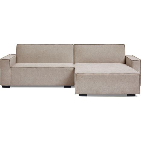 Cotecosy – Canapé d'angle convertible réversible taupe clair – Tissu effet lin – Dimensions L275 x P160 x H75 cm – Confort haute densité (1/5)