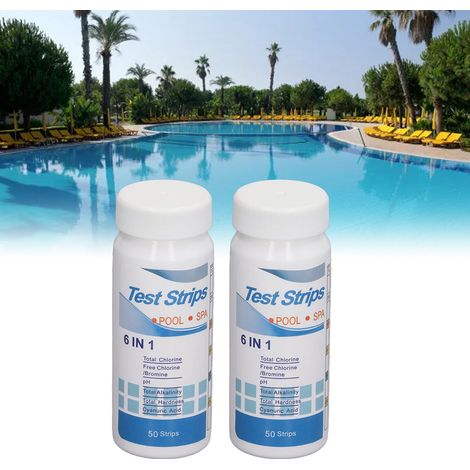 Testeur de qualité de l'eau 6 en 1 : chlorure résiduel, acidité, alcalinité, dureté totale bandelettes de test pH pour piscine (100 bandelettes) bandelettes de test d'acidité-alcalinité du corps hum (1/5)