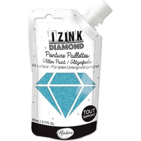 Peinture à paillettes - IZINK - Diamond - Bleu ciel - 80ml - Résistante à l'eau (1/2)