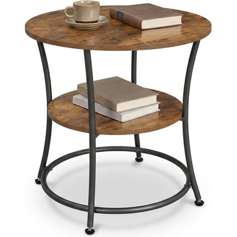 Relaxdays Beistelltisch, 2 Ablagen, HxD: 55x55 cm, Holzoptik & Metall, Sofatisch, runder Couchtisch, dunkelbraun/schwarz (1/5)