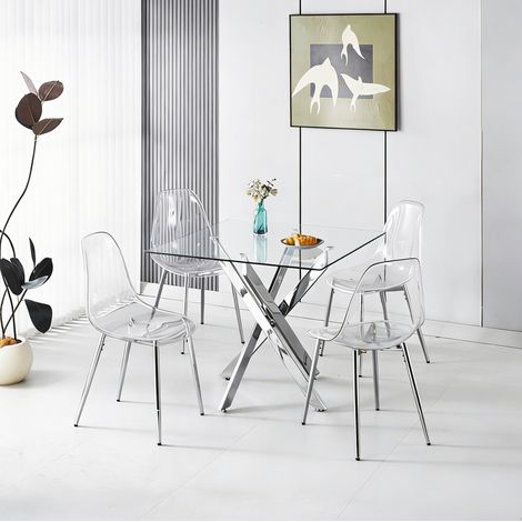MEUBLIV Tavolo e 4 sedie 80x80x75 cm cromato – piano in vetro (1/5)